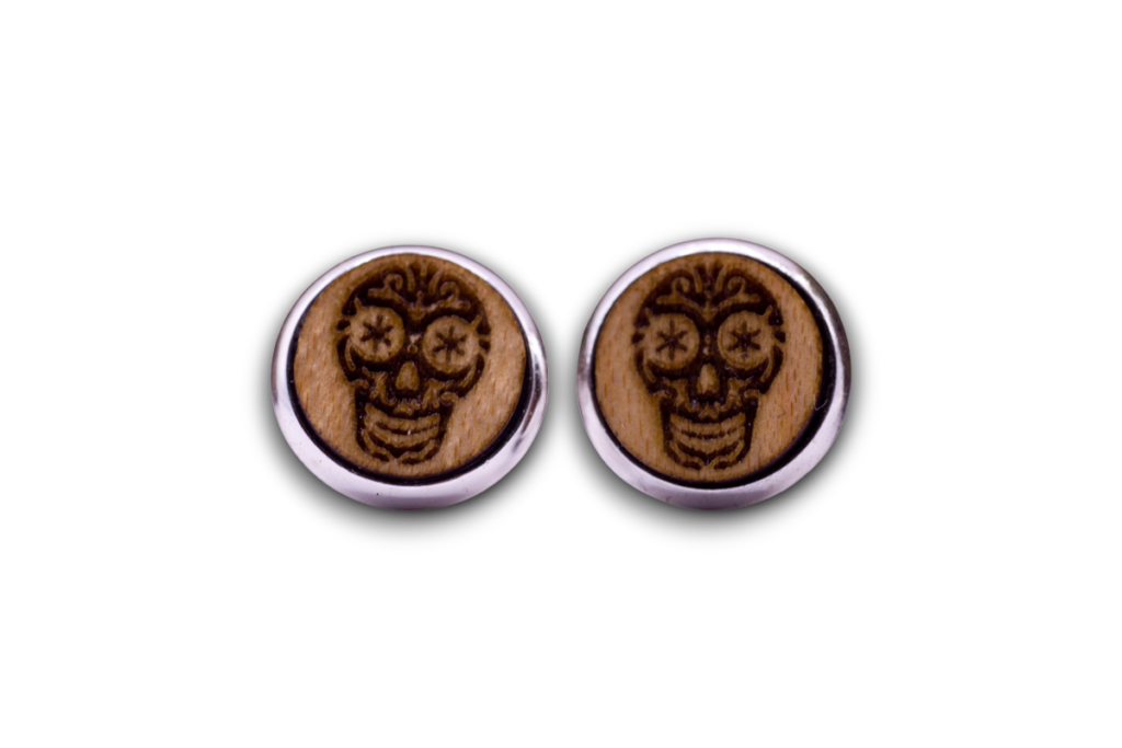 Ohrstecker mit Holzinlay Symbol als Totenkopf ohrstecker totenkopf
